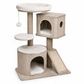 Arbre à chat beige et blanc 100 × 60 × 150 cm avec deux niches, panier, plateformes et griffoirs en sisal