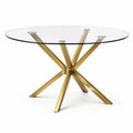 Table à manger ronde en verre transparent et métal doré, Ø 120 × H 75 cm, style contemporain