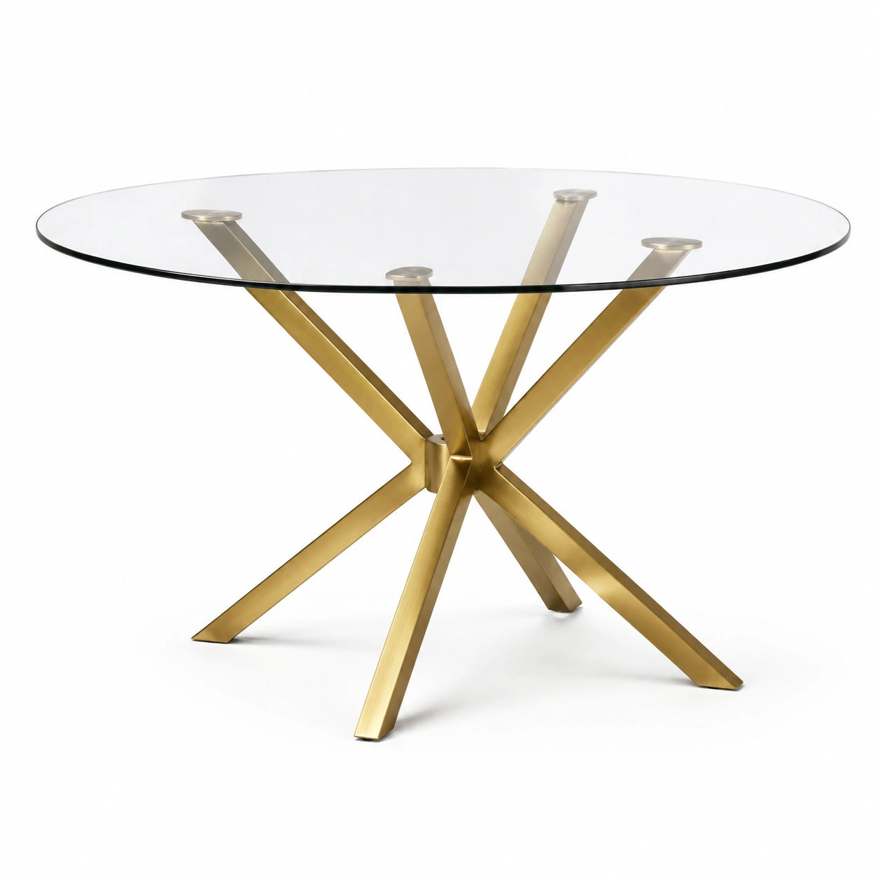Table à manger ronde en verre transparent et métal doré, Ø 120 × H 75 cm, style contemporain