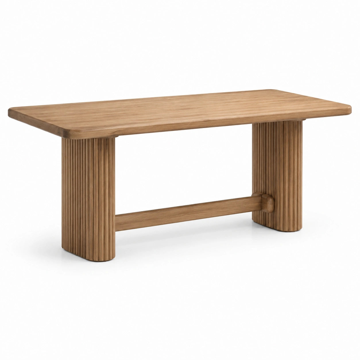 Table à manger rectangulaire en bois marron avec pieds cannelés – 180 × 90 × 76 cm