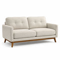 Canapé 2 places en tissu bouclé écru avec pieds en bois naturel, style scandinave, 180 × 86 × 84 cm