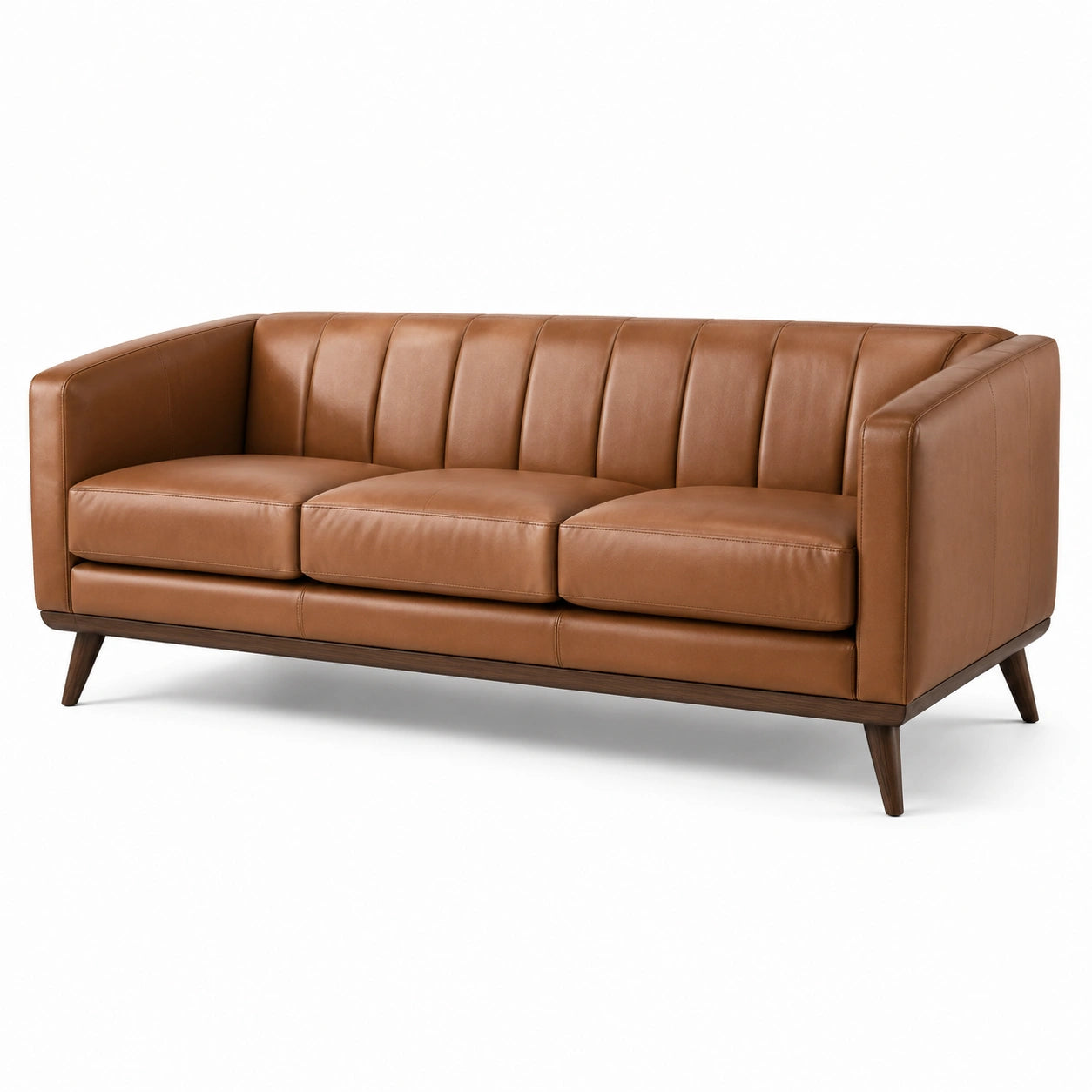 Canapé moderne 3 places brun aspect cuir, 210 × 85 × 80 cm
