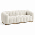 Canapé 3 places en tissu bouclé blanc cassé avec base en bois marron clair, 220 × 95 × 78 cm