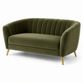 Canapé 2 places en velours vert olive avec pieds dorés, 150 × 76 × 76 cm