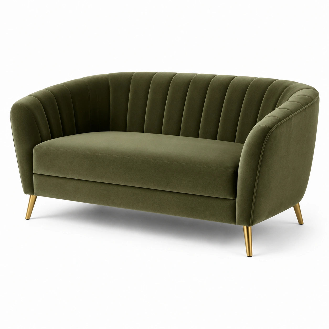 Canapé 2 places en velours vert olive avec pieds dorés, 150 × 76 × 76 cm