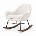 Fauteuil à bascule en tissu bouclé écru 95 × 80 × 85 cm avec structure en métal noir et patins en bois brun