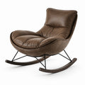 Fauteuil à bascule vintage marron, noir et bois foncé, 105 × 92 × 94 cm, assise rembourrée