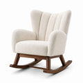 Fauteuil à bascule contemporain en tissu bouclé écru et bois marron, 82 × 96 × 94 cm