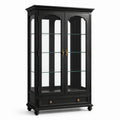 Meuble d’exposition noir en bois et verre, 100 × 40 × 190 cm, 2 portes, 3 étagères et 1 tiroir