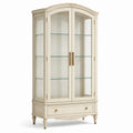 Armoire vitrine classique ivoire en bois et verre avec 2 portes, 3 étagères et 1 tiroir, 100 × 42 × 190 cm