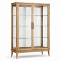 Vitrine en bois naturel et verre à 2 portes, 110 × 40 × 180 cm, style classique
