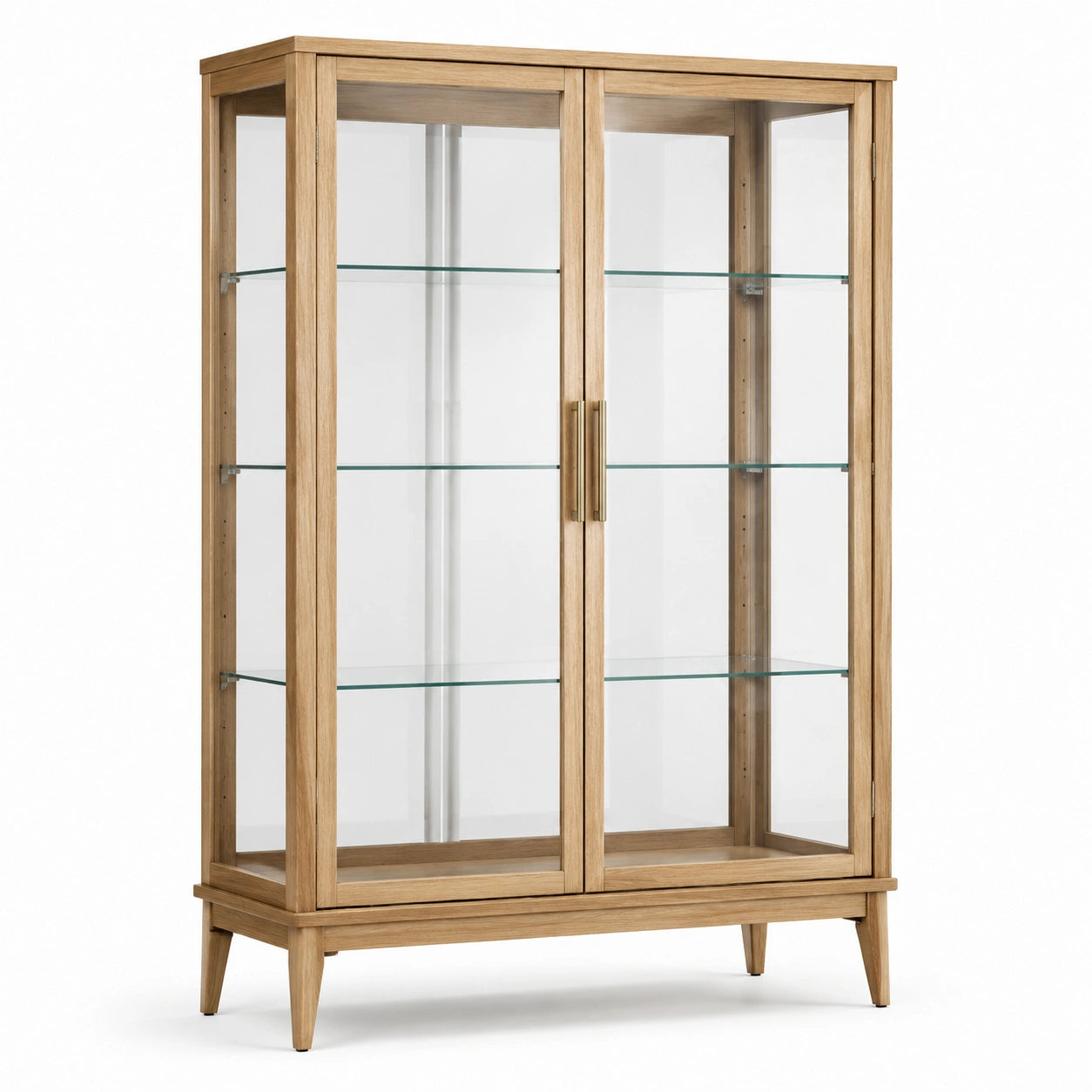Vitrine en bois naturel et verre à 2 portes, 110 × 40 × 180 cm, style classique