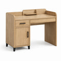 Bureau moderne avec tiroir, placard et tablette, chêne clair et noir, 120 × 55 × 95 cm