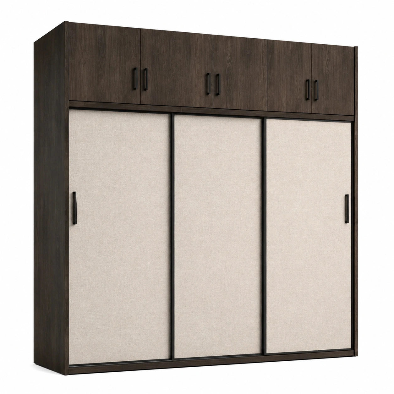 Armoire brun foncé et beige 240 × 60 × 240 cm avec 3 portes coulissantes et 6 portes supérieures