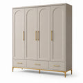 Armoire grège et dorée à 4 portes et 3 tiroirs, 200 × 58 × 220 cm