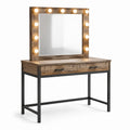 Coiffeuse avec miroir lumineux à 11 ampoules et 2 tiroirs, brun et noir, 120 × 40 × 145 cm