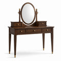 Coiffeuse brun foncé et doré avec miroir ovale orientable, 5 tiroirs, 120 × 50 × 150 cm