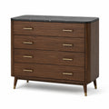 Commode moderne à 4 tiroirs, 100 × 45 × 100 cm, brun, noir effet marbre et doré
