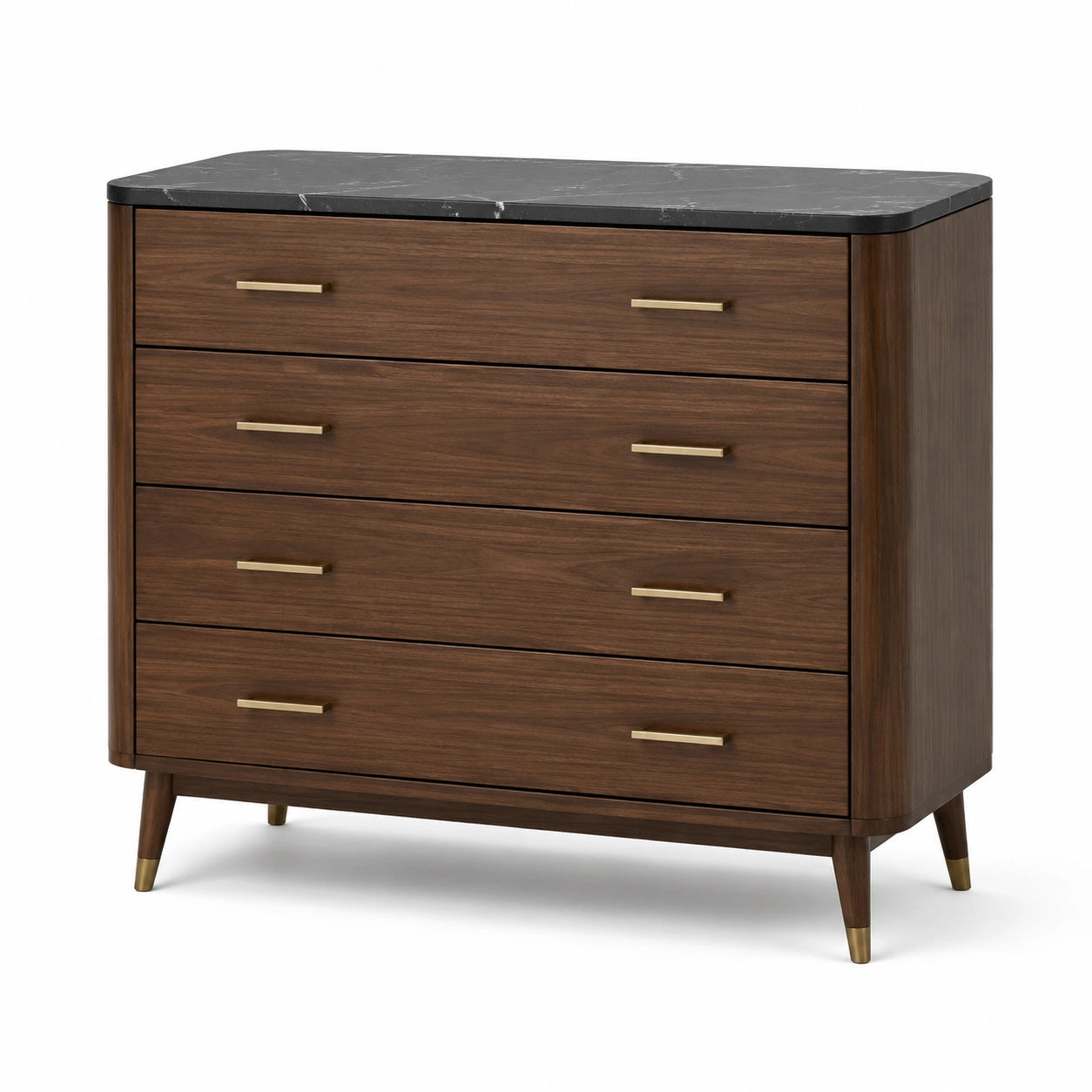 Commode moderne à 4 tiroirs, 100 × 45 × 100 cm, brun, noir effet marbre et doré
