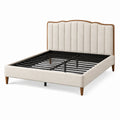Lit double rembourré beige avec sommier à lattes métalliques, pour matelas 160 × 200 cm, dimensions 170 × 215 × 120 cm
