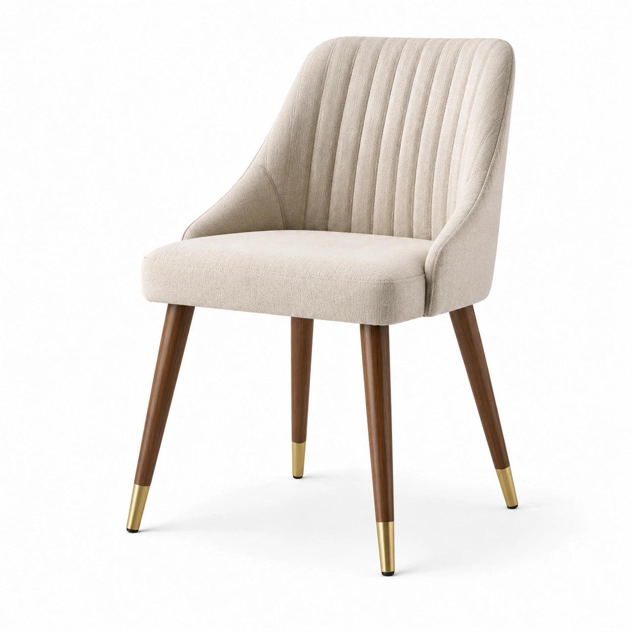 Chaise de salle à manger beige avec dossier cannelé et pieds en bois brun, 58 × 62 × 86 cm