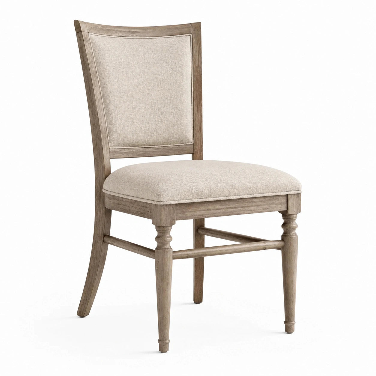 Chaise rembourrée classique en bois taupe et tissu beige, 52 × 60 × 96 cm