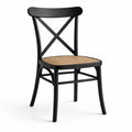Chaise de salle à manger en bois noir avec assise tressée naturelle, 49 × 53 × 87 cm, style bistrot