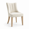 Chaise de salle à manger en tissu bouclé écru avec pieds en bois naturel, 58 × 62 × 91 cm