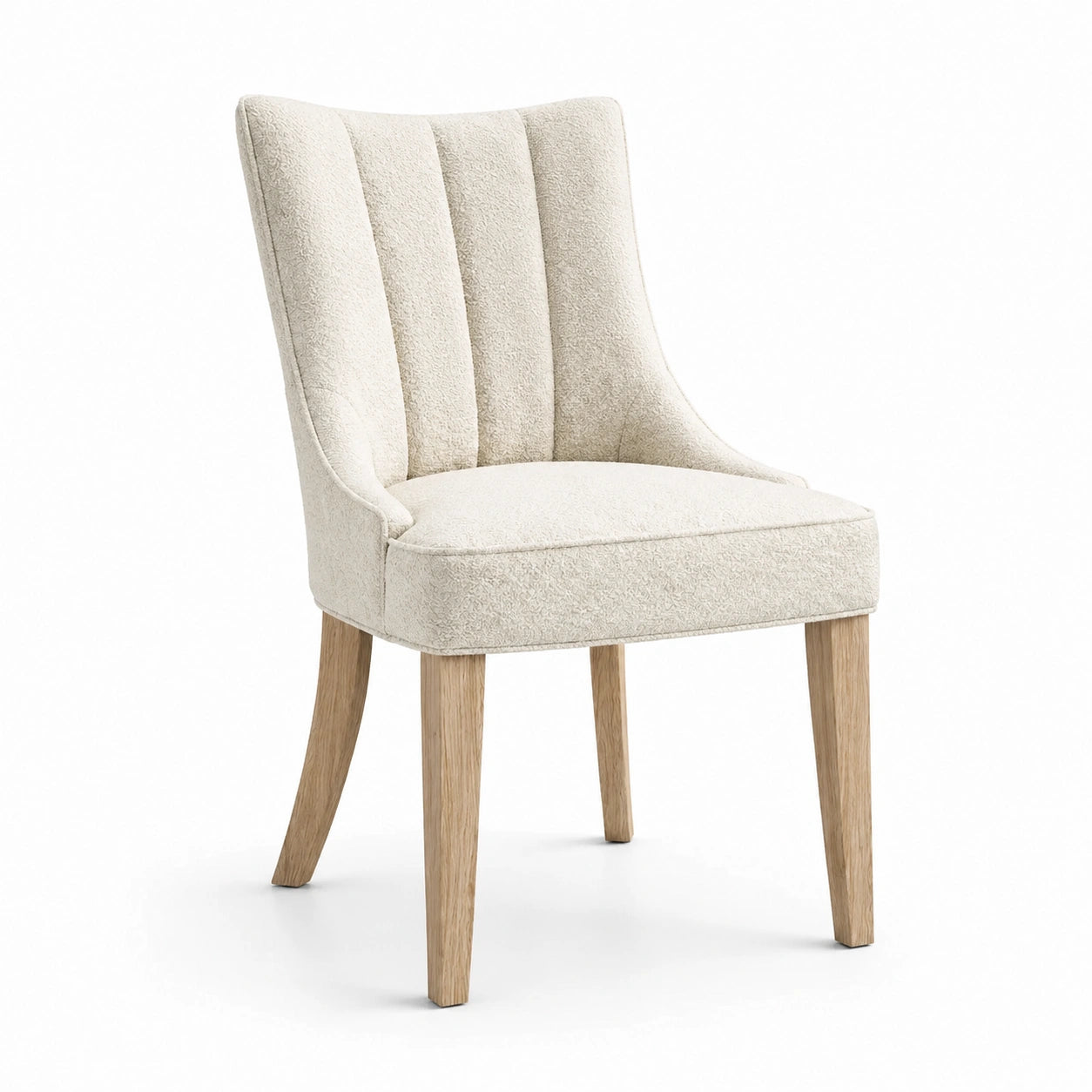 Chaise de salle à manger en tissu bouclé écru avec pieds en bois naturel, 58 × 62 × 91 cm