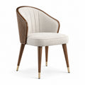 Chaise de salle à manger avec accoudoirs 61 × 60 × 82 cm en tissu bouclé écru et bois brun
